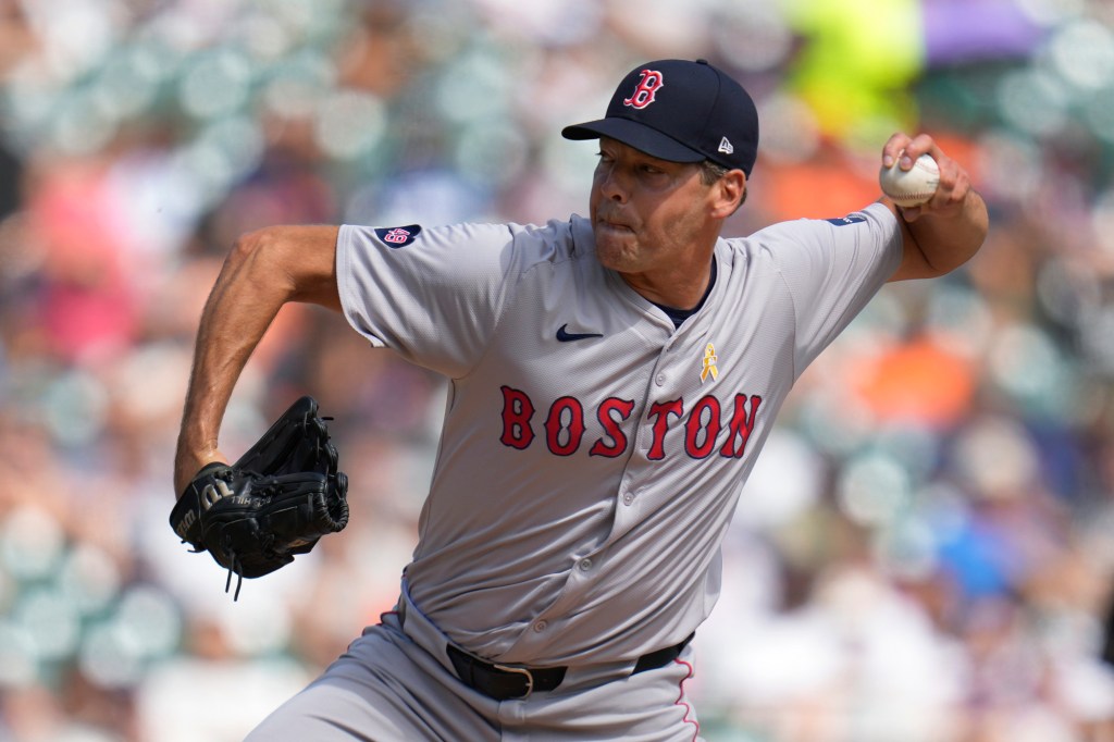 Boston Red Sox pitcher Rich Hill throws against the Detroit Tigers in the fifth inning of a baseball game, Sept. 1, 2024, in Detroit.
