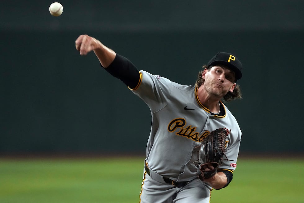 Pittsburgh Pirates pitcher Braxton Ashcraft throws against the Arizona Diamondbacks for his...